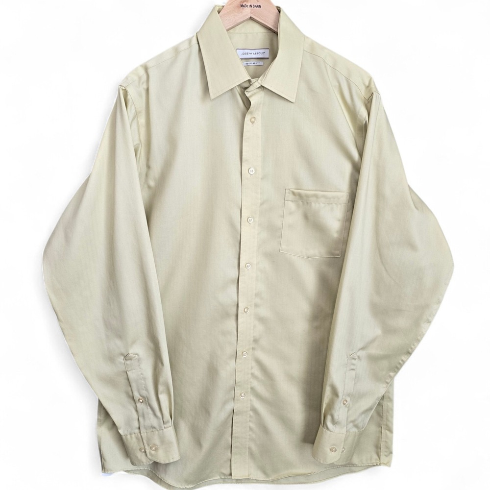 Joseph Abboud Dress Shirt Mens 16.5 36/37 Tall Yellow Button Regular Fit No Iron